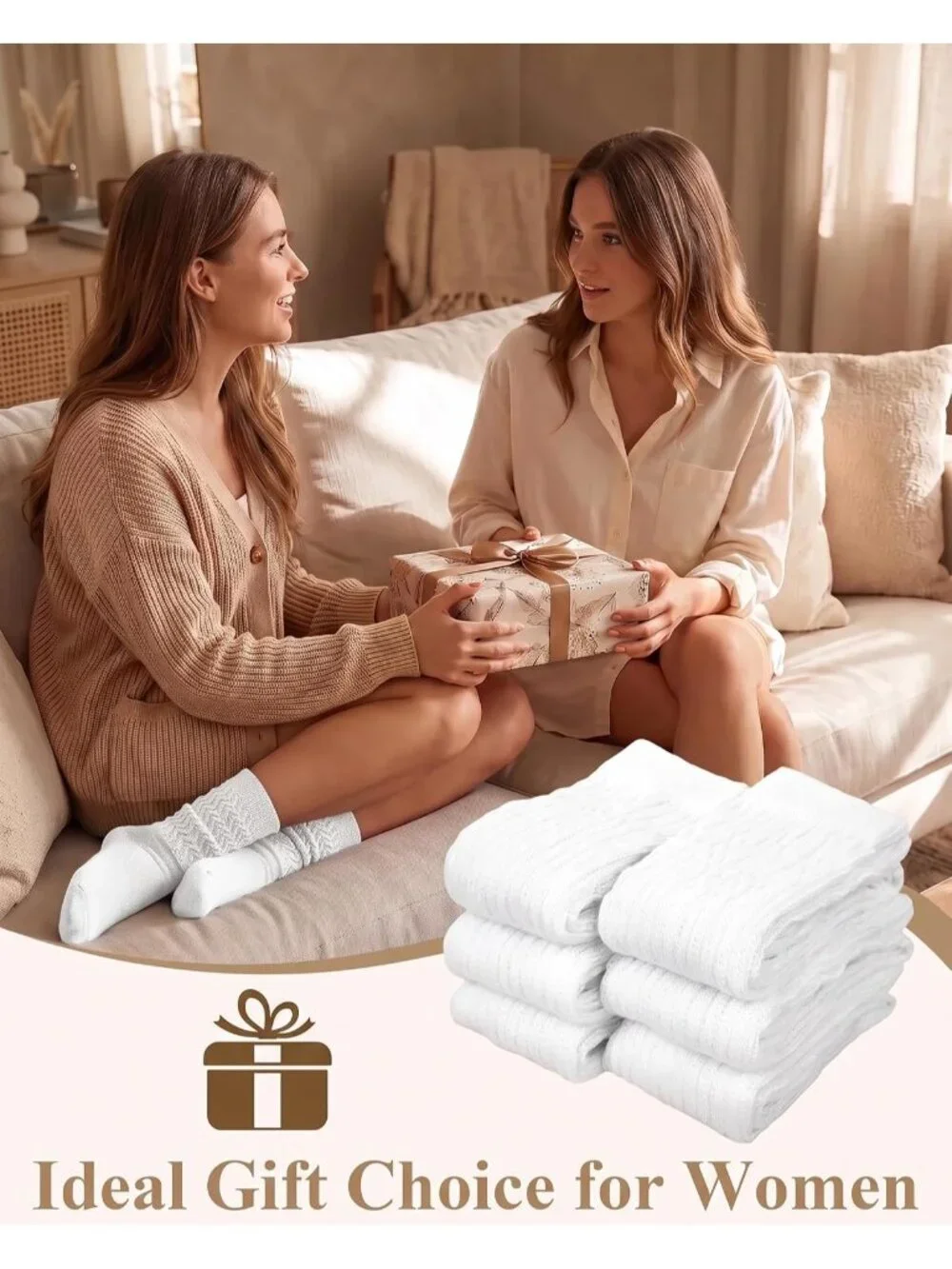 🧦Women's All White 6 Pairs Slouchy Socks Long Knee High Boot Socks